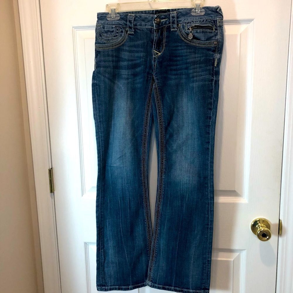 Rerock for Express boot cut blue jeans, size 4 short